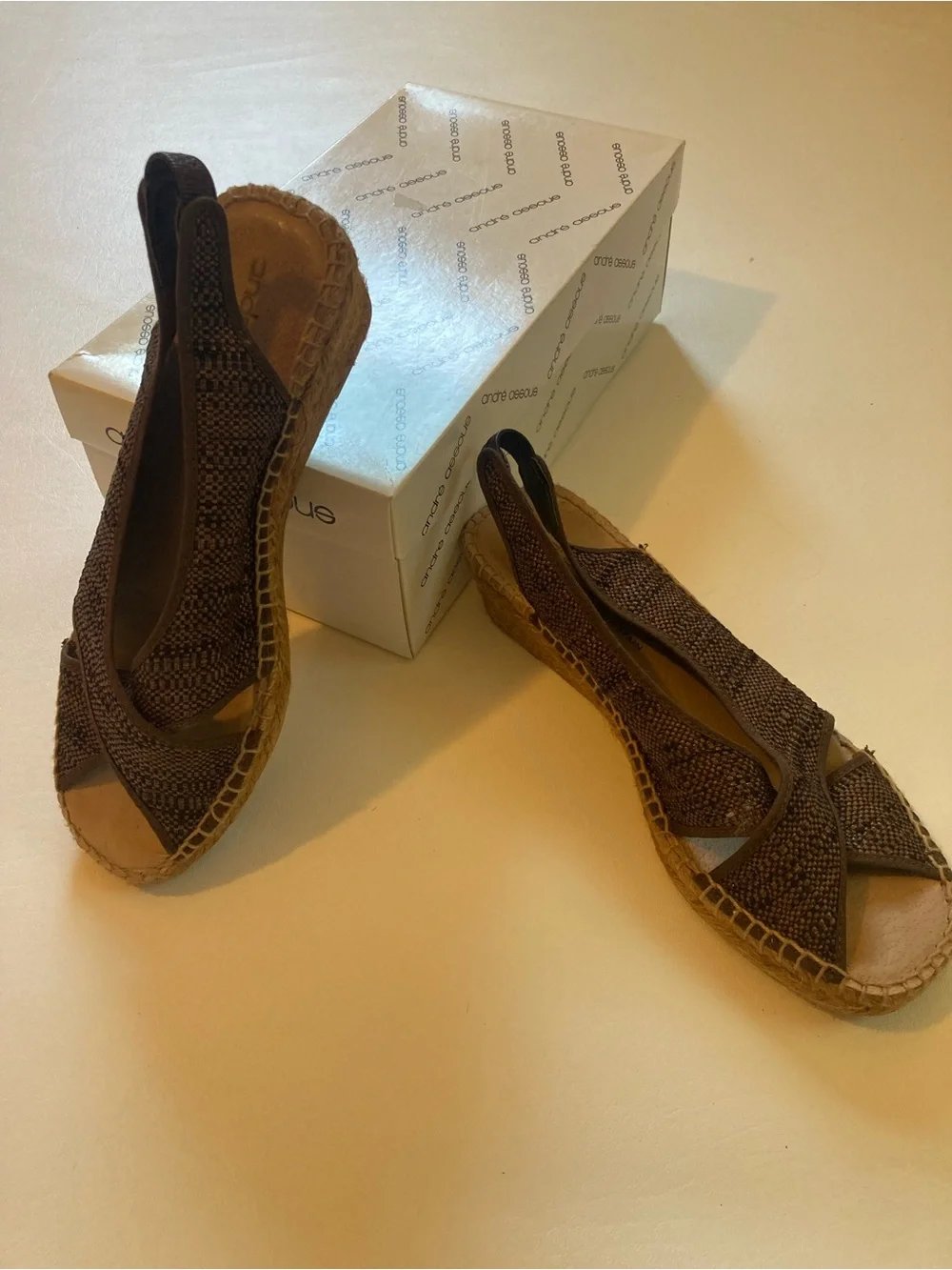 Vintage brown raffia Andre Assous slingback espadrilles